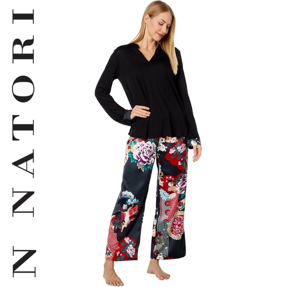 N Natori Royal Garden Satin Mandarin Lounge Pajama Set Set